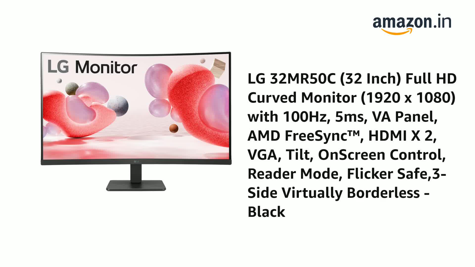 LG 32MR50C (32 Inch) Full HD Curved Monitor (1920 x 1080) with